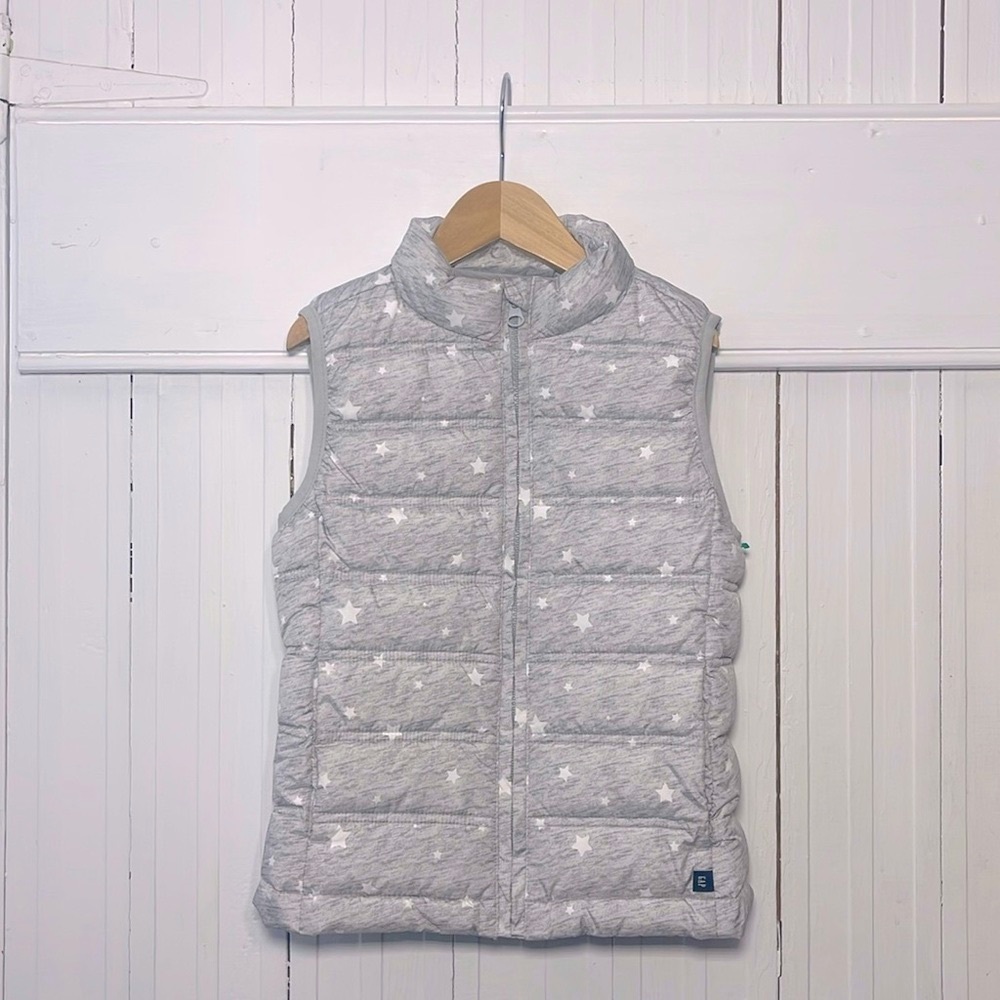GAP EUC Girls Gray Star Print Zip Up Puffer Vest